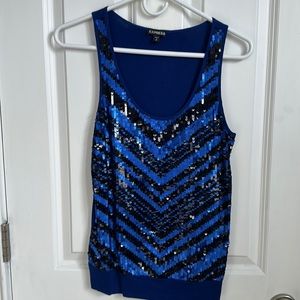 Sequin Tank- Blue and Black Chevron
